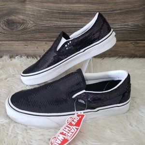 New VANS Black Micro Sequins Classic Slip-On Shoes